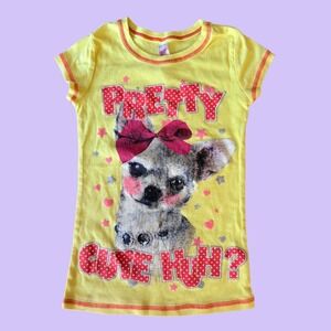 Y2K Beautees Yellow Chihuahua Graphic Baby Tee "Pretty Cute Huh" Scene #16